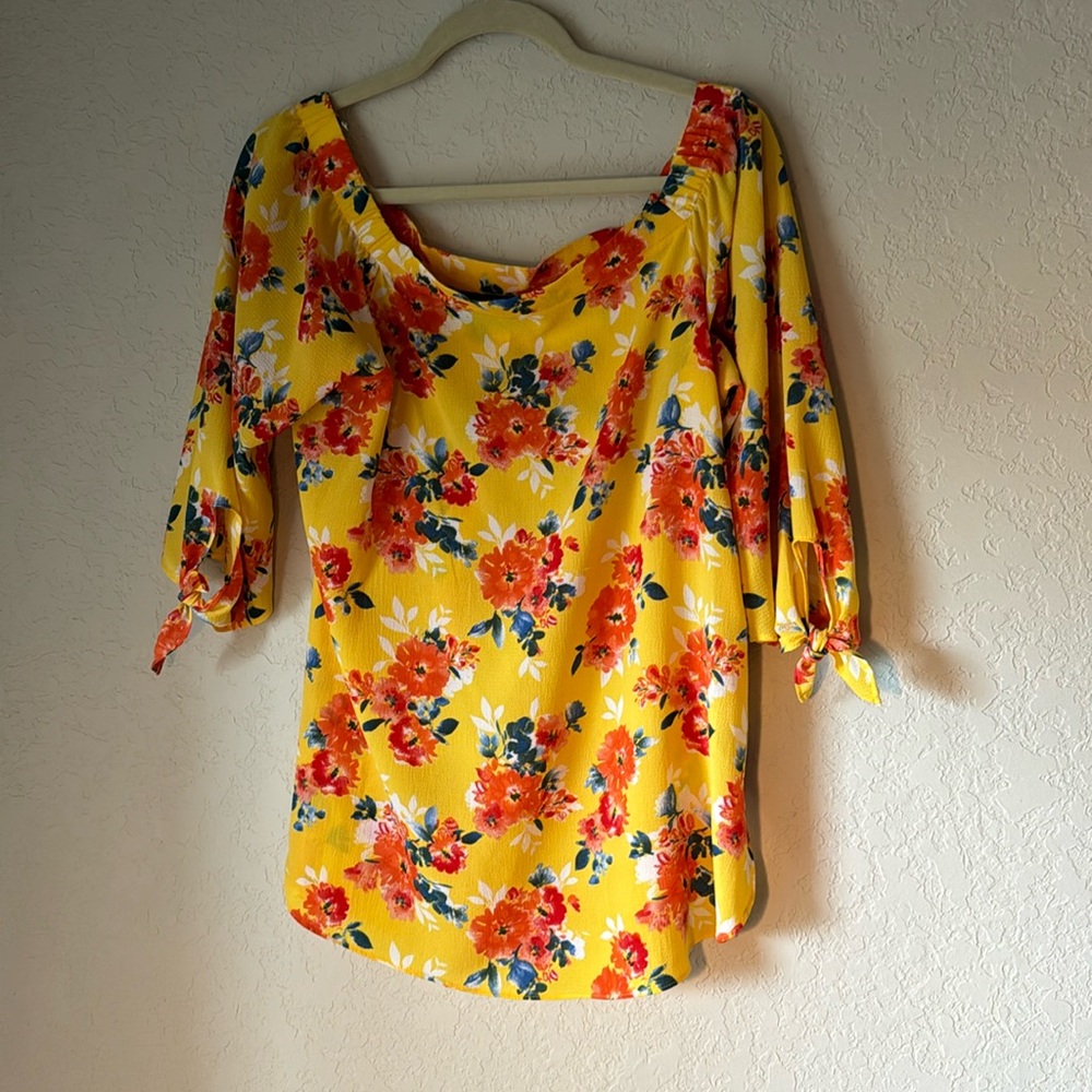 Yellow Floral Off-the-Shoulder Blouse | Size L | Status by Stitch Fix | Boho